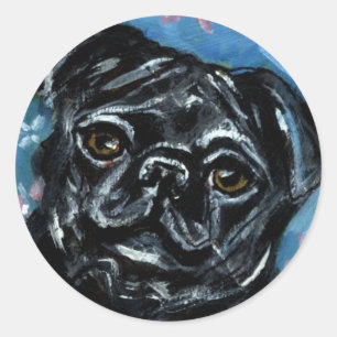 Sticker Rond Portrait d'un Carlin noir