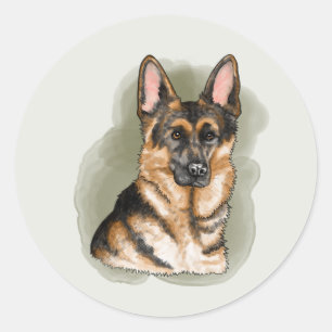 Sticker Rond Portrait d'un chien Berger Allemand noir et feu
