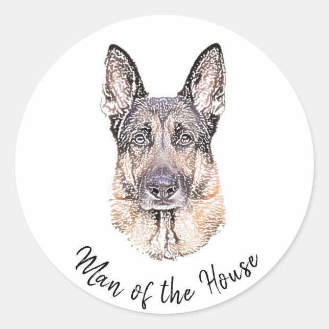Sticker Rond Portrait d'un chien berger allemand Sketched Art (Devant)