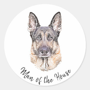 Sticker Rond Portrait d'un chien berger allemand Sketched Art