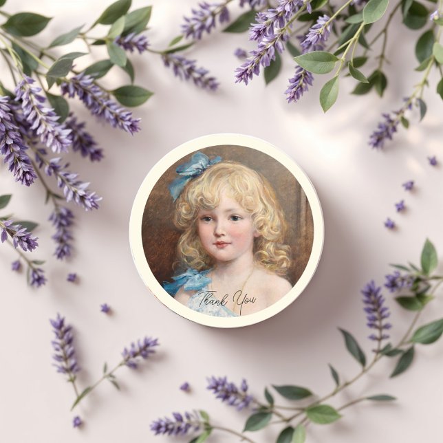 Sticker Rond Portrait d'une fille en robe bleue, Art (Créateur téléchargé)