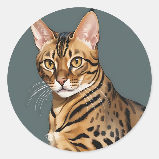 Sticker Rond Portrait dynamique de chat Bengale avec points dis (Devant)