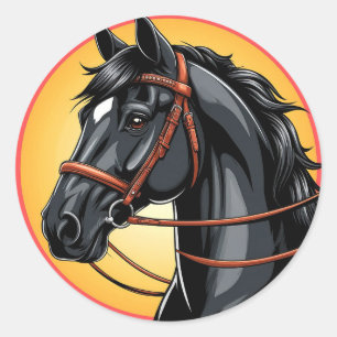 Sticker Rond Portrait élégant de cheval noir
