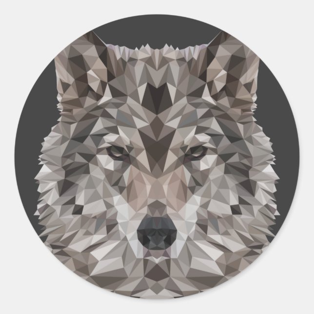 Sticker Rond Portrait géométrique du loup gris (Devant)