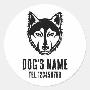 Sticker Rond Portrait noir et blanc Husky Lino Coupe
