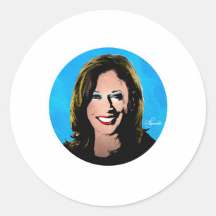 STICKER ROND PORTRAIT POP ART KAMALA HARRIS