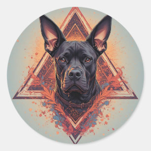 Sticker Rond Portrait stylisé de chien noir