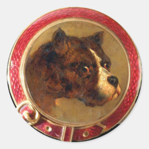 STICKER ROND PORTRAITS DE CHIEN DE MINIATURE VICTORIENNE