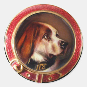 Sticker Rond PORTRAITS DE CHIEN DE MINIATURE VICTORIENNE Bloodh