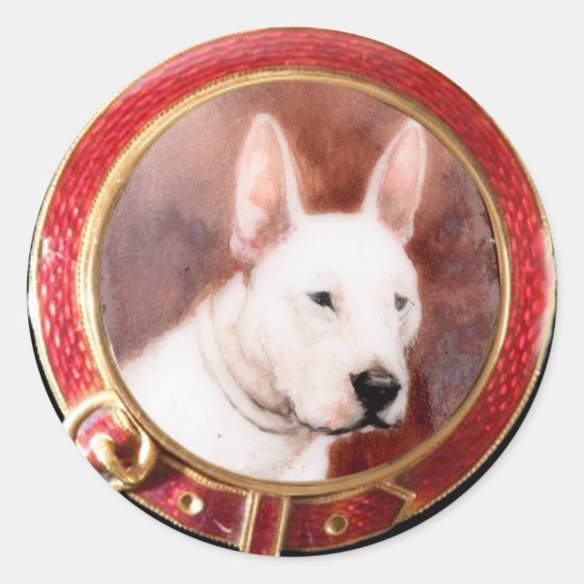 Sticker Rond PORTRAITS DE CHIEN DE MINIATURE VICTORIENNE Bull T (Devant)
