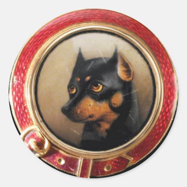 STICKER ROND PORTRAITS DE CHIEN VICTORIEN MINIATURE (Devant)