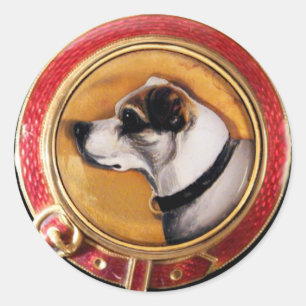 Sticker Rond PORTRAITS DE CHIEN VICTORIEN MINIATURE Fox Terrier