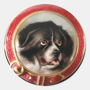 Sticker Rond PORTRAITS DE CHIENS DE MINIATURE VICTORIENNE Terre