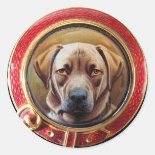 STICKER ROND PORTRAITS DE CHIENS MINIATES LABRADOR AU CHOCOLAT