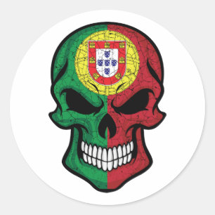 Sticker Rond Portugal Drapeau du crâne souriant