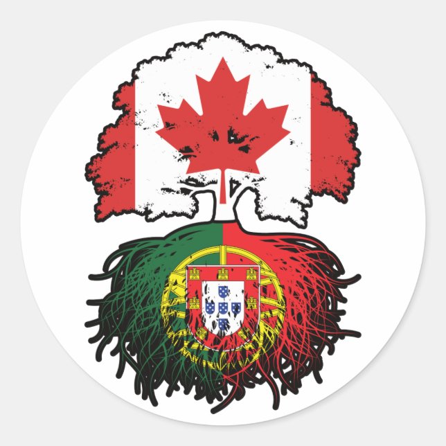 Sticker Rond Portugal Portuguese Canadian Canada Tree Roots (Devant)