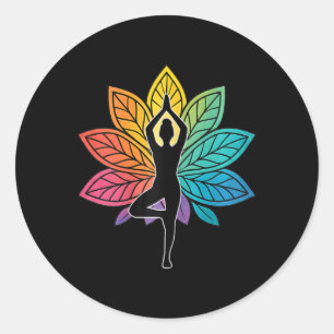 Sticker Rond Pose de yoga arbre chakra silhouette lotus lance m