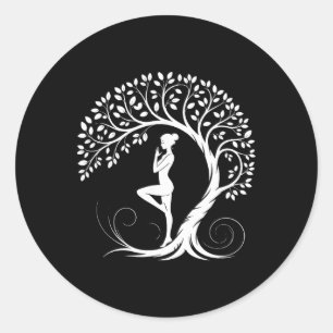 Sticker Rond Pose de yoga Méditation Namasté Bouddhisme Arbre