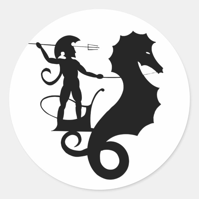 Sticker Rond Poseidon, dessin de relief grec (Devant)