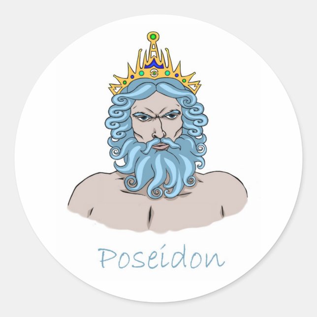 Sticker Rond Poseidon - dieu grec de la mer (Devant)