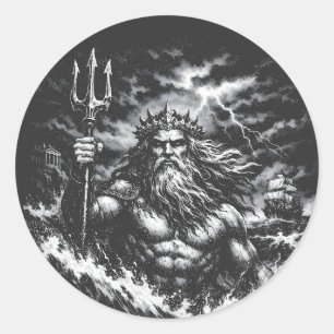Sticker Rond Poséidon — Seigneur des Profondeurs par BurnsInHel