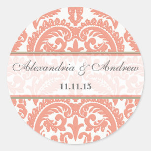 Sticker Rond Poser Victorian Vintage Damask Coeur phoque Mariag