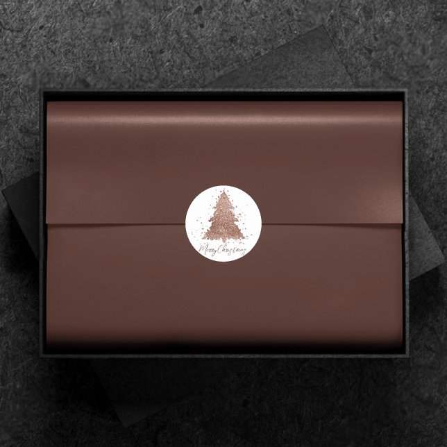 Sticker Rond Posh Joyeux Noël | Glam Rose Gold Tree personnalis (Créateur téléchargé)