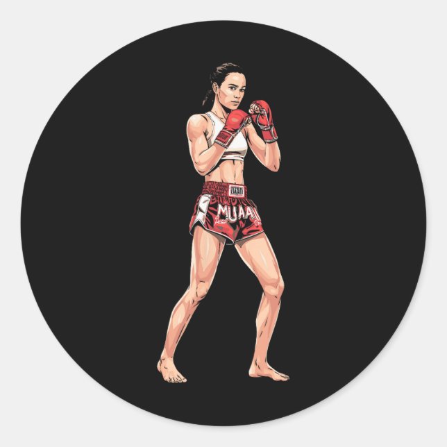 Sticker Rond Position de kickboxing Boxe thaïlandaise Un combat (Devant)