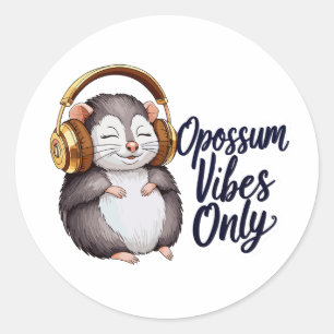 Sticker Rond Possum avec casque - Opossum Vibes uniquement