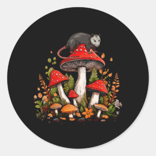 Sticker Rond Possum Champignons Cottagecore Opossum esthétique