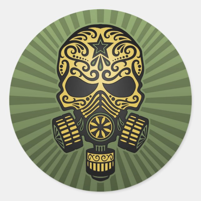 Sticker Rond Post Apocalyptique crâne de sucre, vert armée (Devant)
