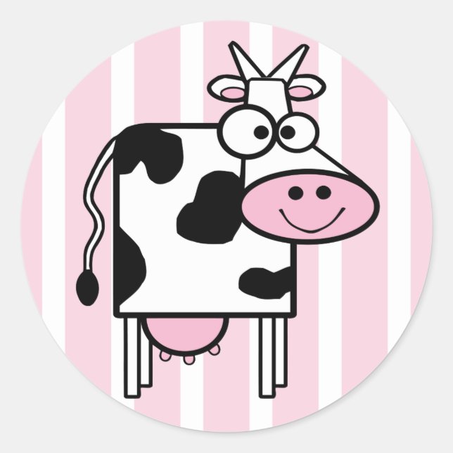 Sticker Rond Poster de animal de fille de vache souriante (Devant)