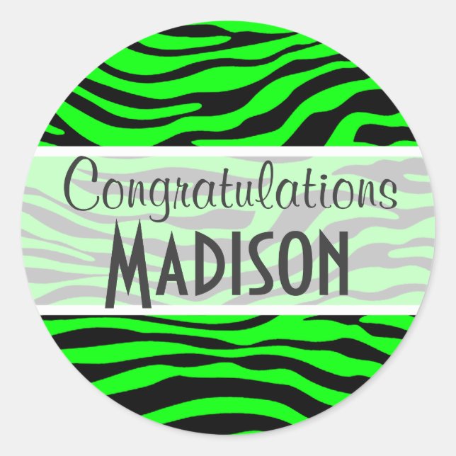 Sticker Rond Poster de animal électrique vert Zebra Stripes (Devant)