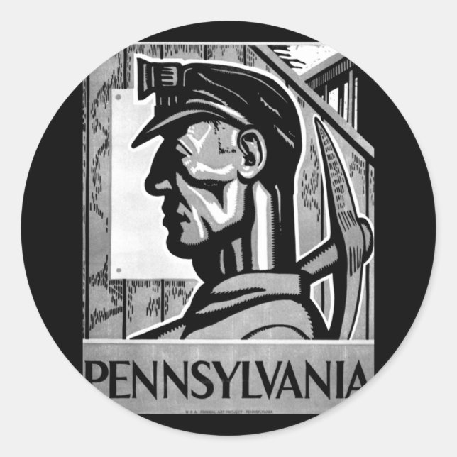 Sticker Rond Poster de charbon de Pennsylvanie WPA 1938 (Devant)