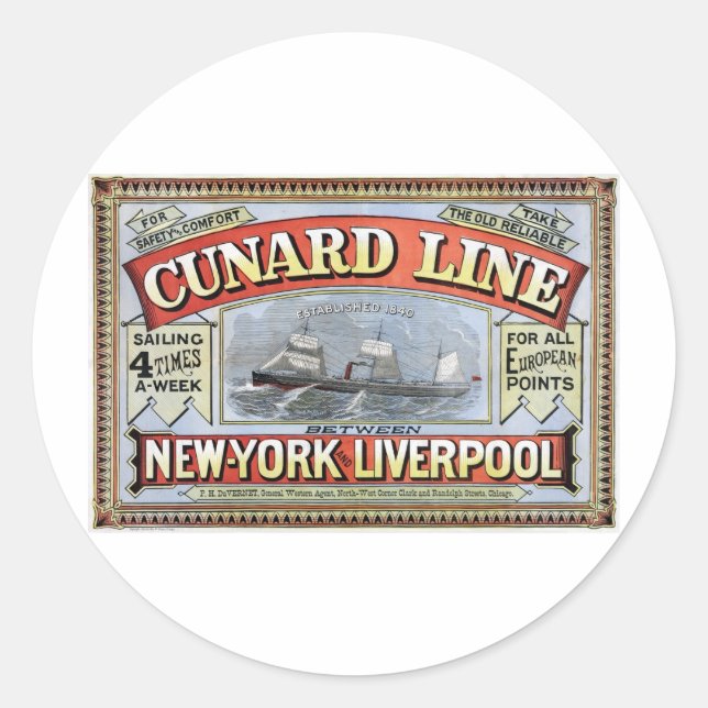 Sticker Rond Poster de Cunard Line New York Liverpool (Devant)