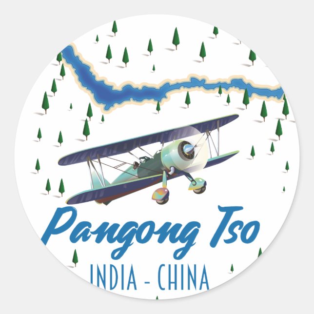 Sticker Rond Poster de Pangong Tso India sur la carte de la Chi (Devant)
