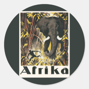 Sticker Rond Poster de voyage Afrique vintage, Eléphant africai