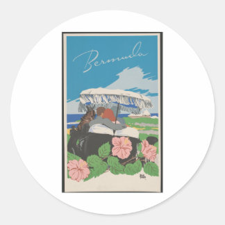 Sticker Rond Poster de voyage vintage des îles Tropical - Bermu