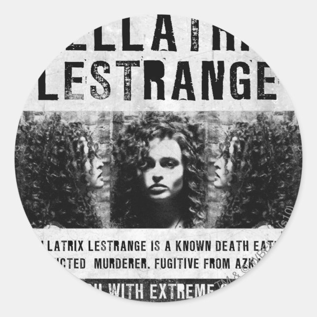Sticker Rond Poster Recherché Bellatrix Lestrange (Devant)