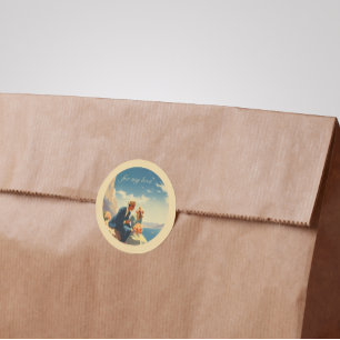 Sticker Rond Poster Vintage voyage, Valentine personnalisable
