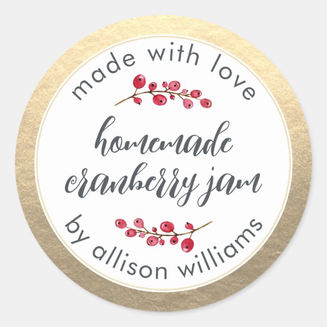 Sticker Rond Pot de confiture de canneberges maison pour Noël e (Devant)