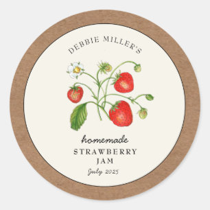 Sticker Rond Pot de confiture de fraise bordure en papier kraft