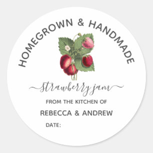 Sticker Rond Pot de confiture de fraises artisanale et fait-mai