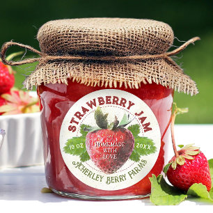 Sticker Rond Pot de Confiture de Fraises Personnalisé