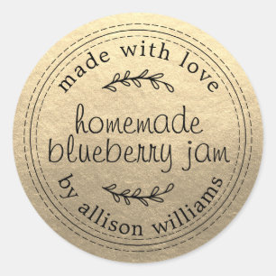 Sticker Rond Pot de Confiture de Myrtille Maison Rustique en Or