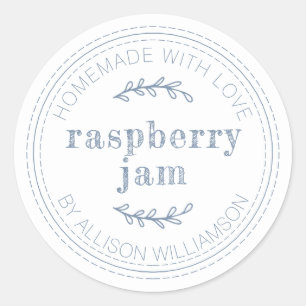 Sticker Rond Pot de confiture maison rustique pot bleu vintage