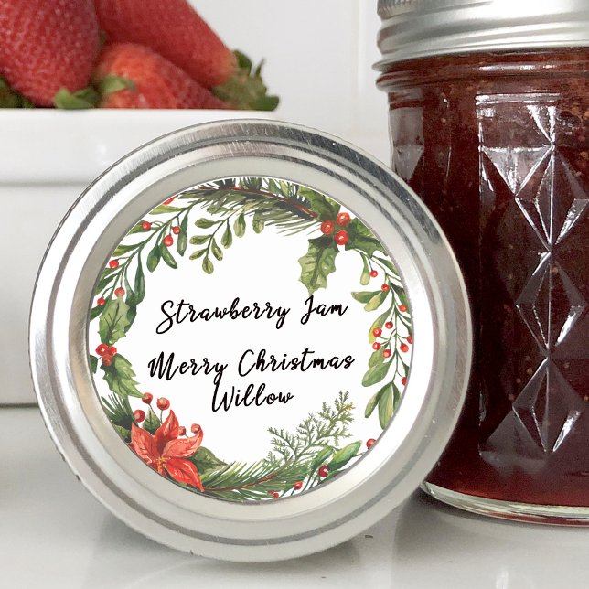 Sticker Rond Pot de conservation fait maison vierge avec verdur (Winter Greener Blank Homemade Jar Canning Classic Round Sticker)