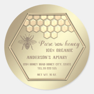 Sticker Rond pot de miel d'abeille vintage en or