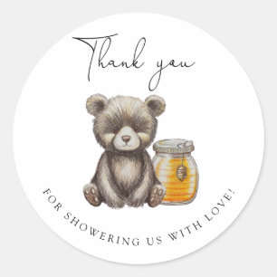Sticker Rond pot de miel et ours en peluche merci