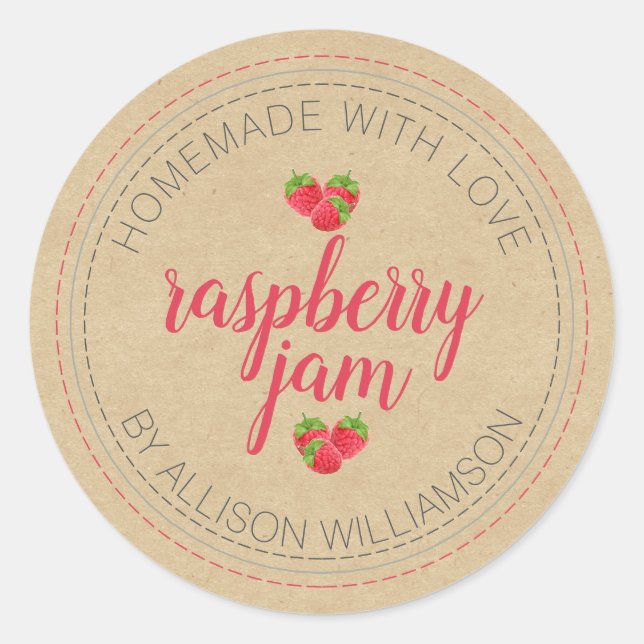 Sticker Rond Pot de papier kraft de confiture de framboise mais (Devant)